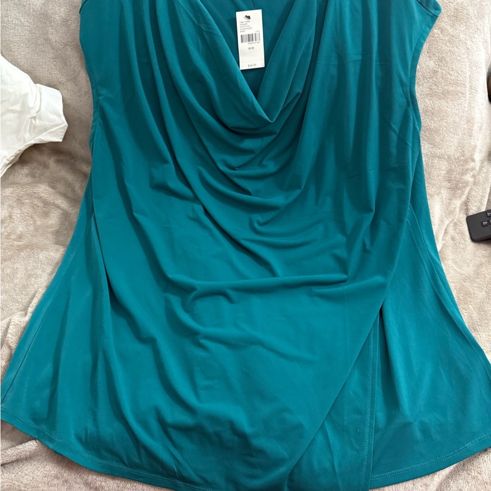 NWT Lane Bryant Teal Drape Neck Blouse